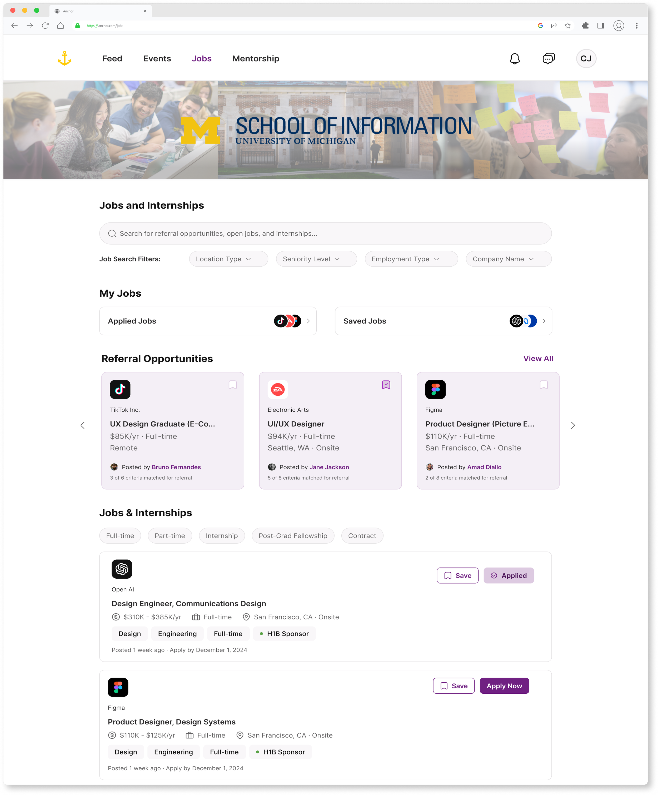 Anchor application tracker mockup